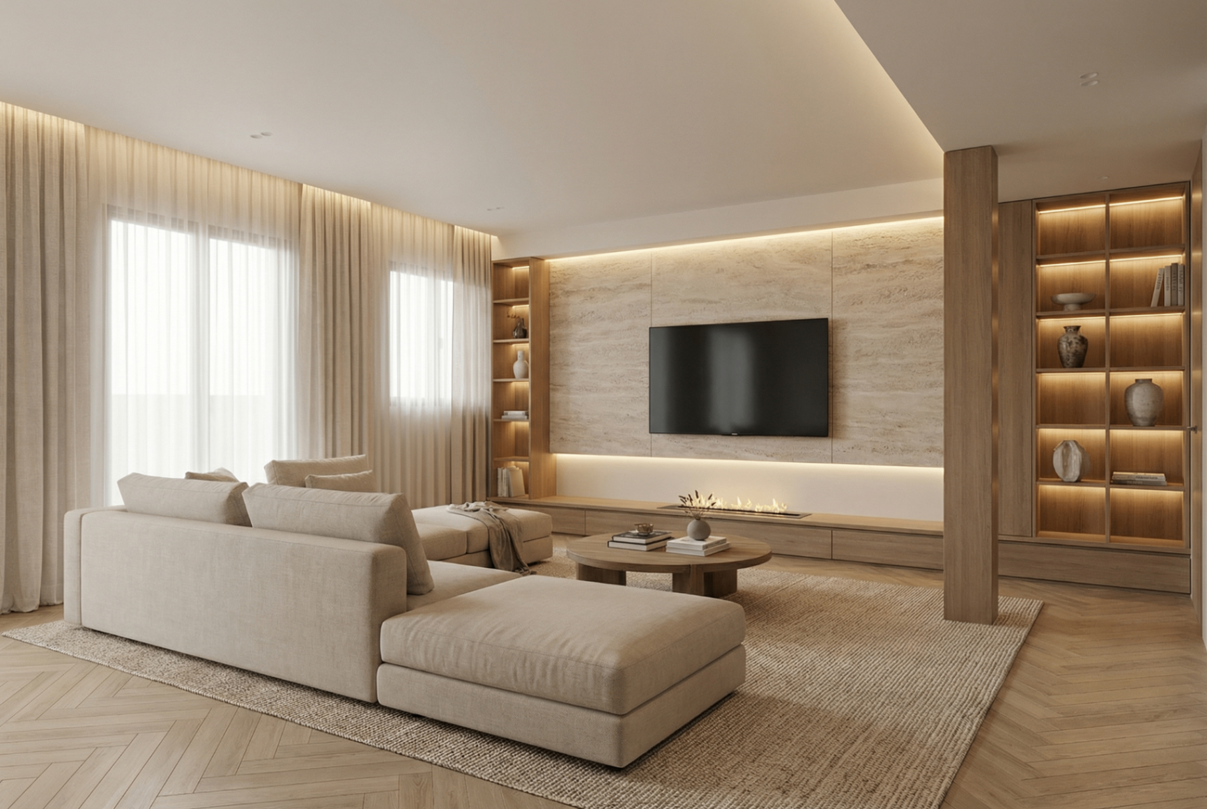 Second living room with herringbone oak floor