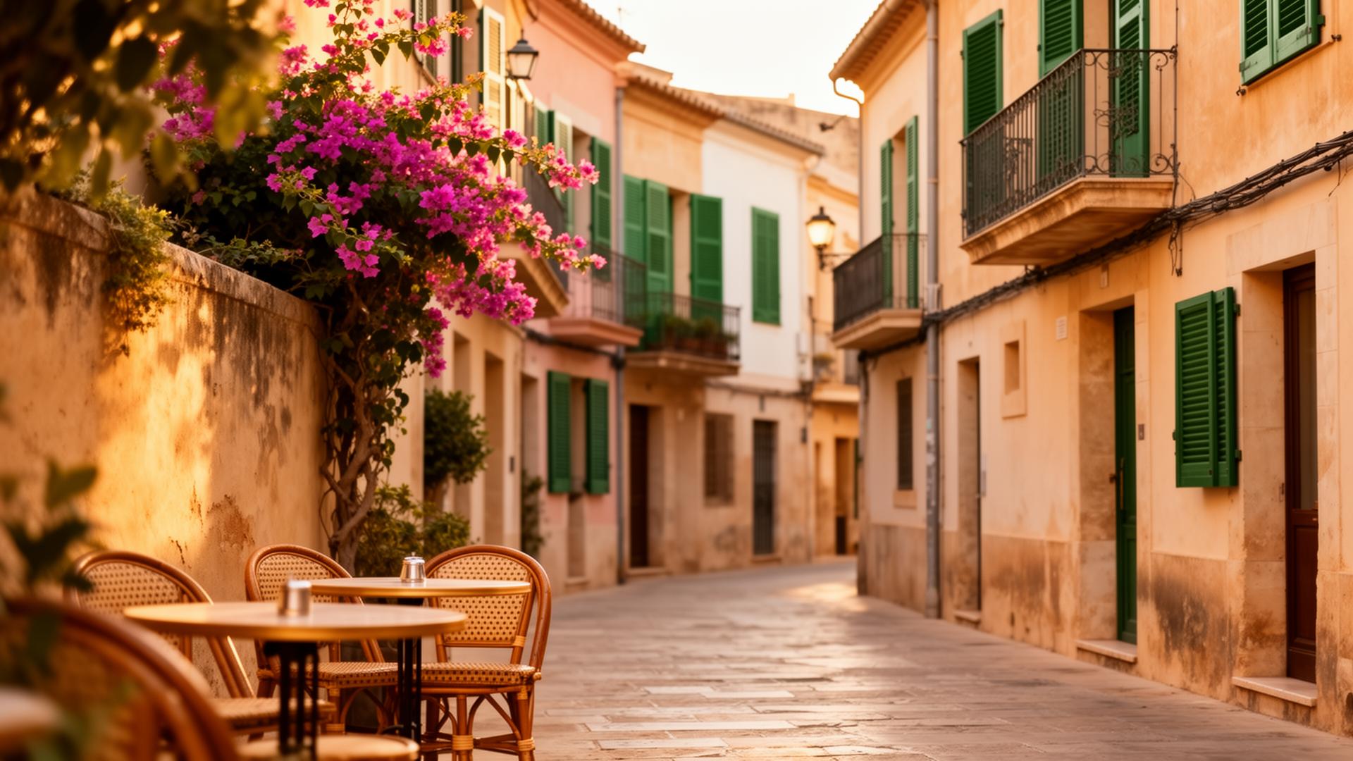 A quiet street in Santa Catalina, Palma de Mallorca, at golden hour